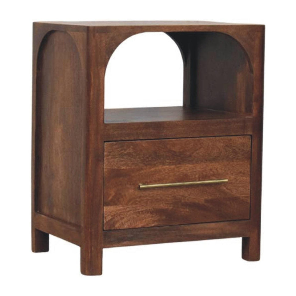 Solid Wood Arc-Line Bedside Table with Arch Design.