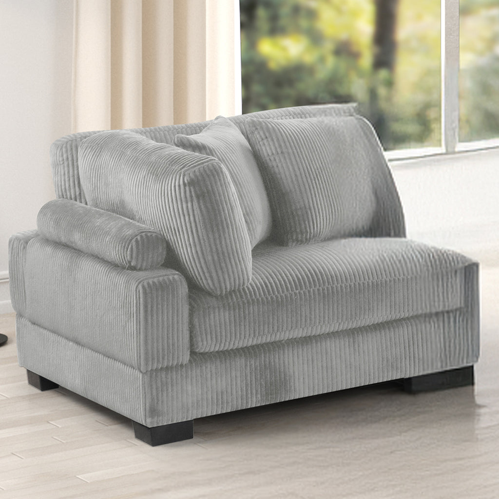 Corner piece of Bentley Modular Sectional Sofa in gray corduroy, with plush cushions and modern silhouette for stylish living rooms.