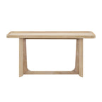 Natural solid wood console table with a tray-top design and arched, connected base frame in a minimalist style.