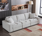 Breton Modern Tufted Sofa with Ottoman in Oyster Grey.