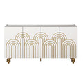 Modern Fluted Sideboard Buffet with Storage, Curve Element, 4 Doors with Adjustable Shelves, White