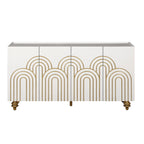 Modern Fluted Sideboard Buffet with Storage, Curve Element, 4 Doors with Adjustable Shelves, White