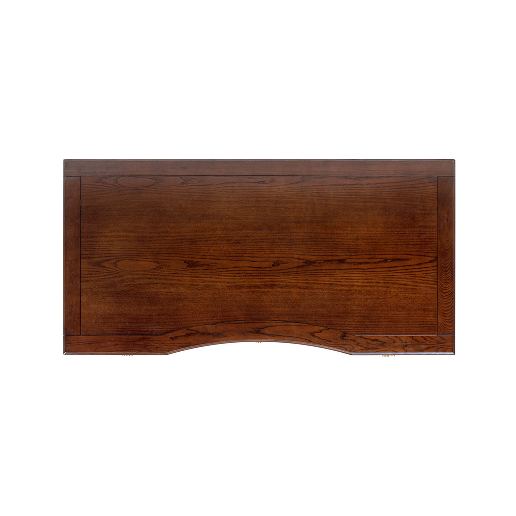Top-down view of Executive Desk 5-Drawer Wood - Gold Accents showing curved front edge and wood grain detail.