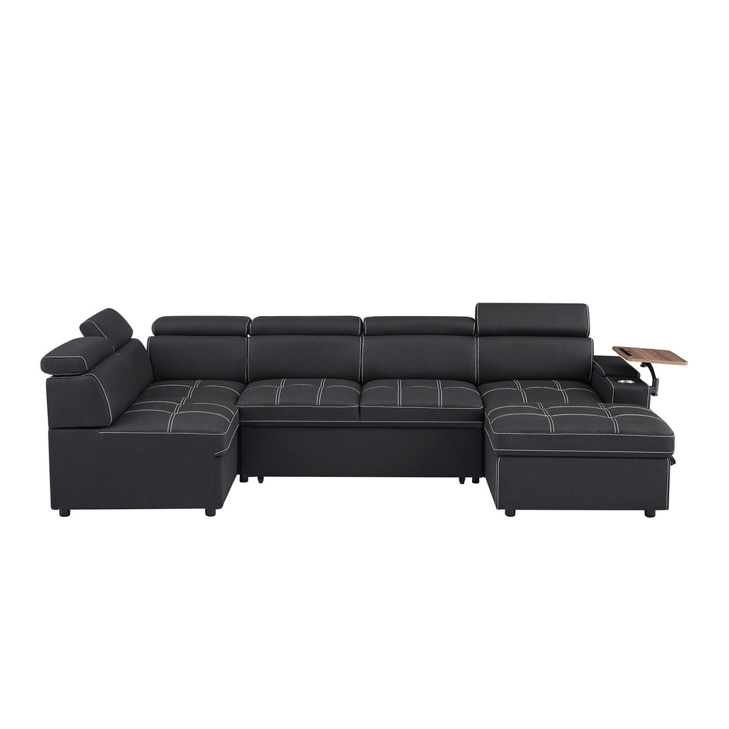 Black Sectional Sofa with Storage Ottoman for Comfortable Living.