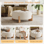 32' Round Tufted Ottoman - Elegant Chenille Coffee Table.
