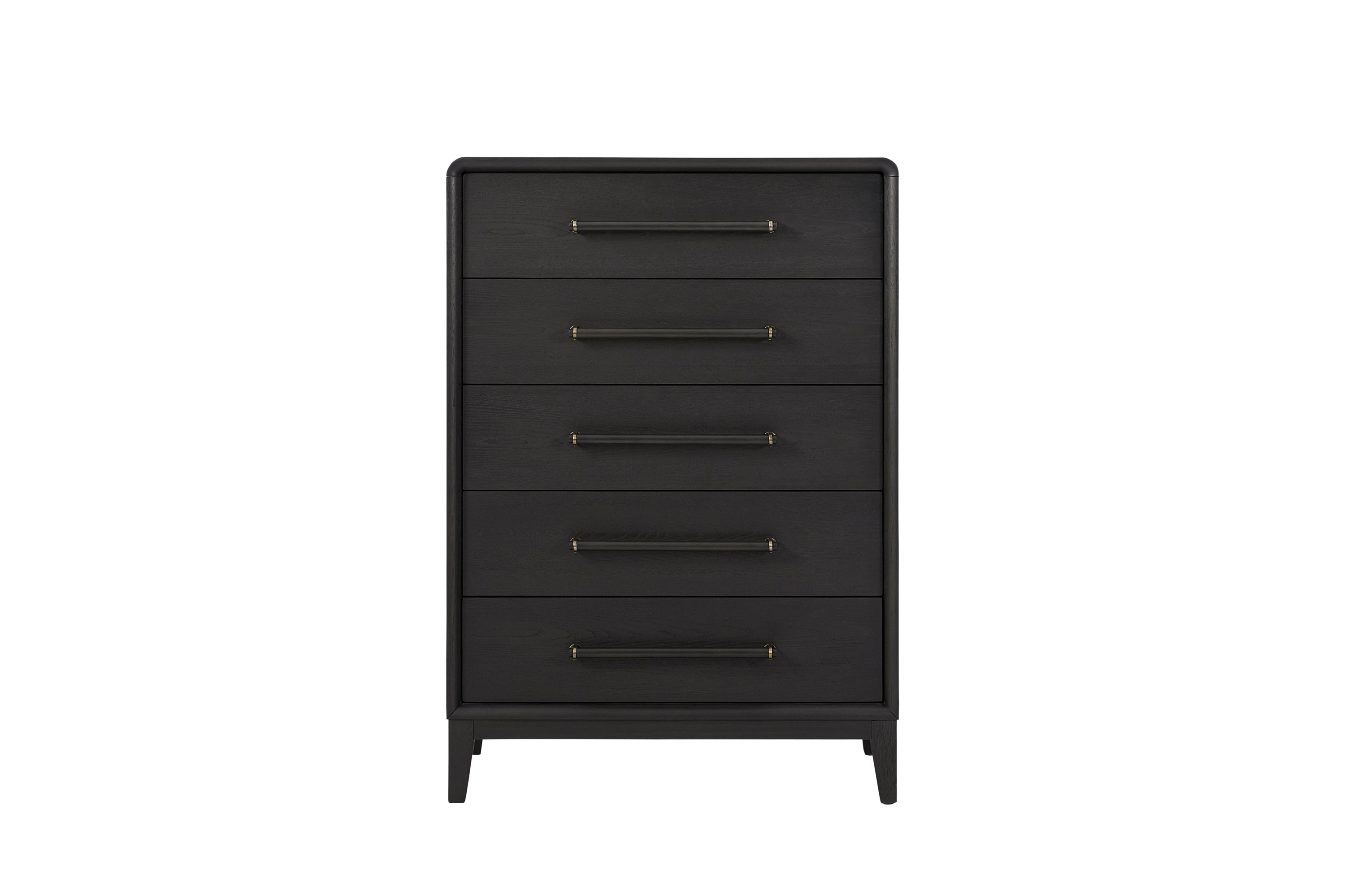 Small Peppercorn Chest - Solid Wood & MDF dresser with 5 drawers and sleek black finish, ideal for modern bedroom storage solutions.
