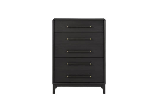Small Peppercorn Chest - Solid Wood & MDF dresser with 5 drawers and sleek black finish, ideal for modern bedroom storage solutions.
