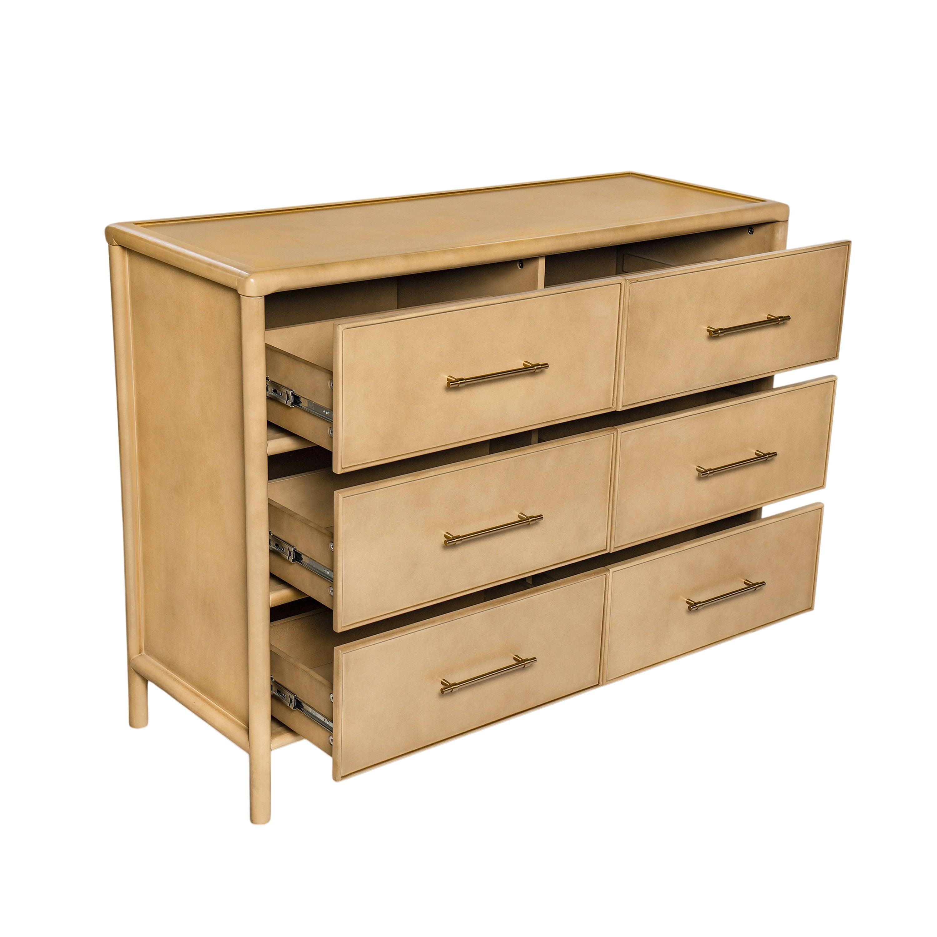 Natural Storage Cabinet with 6 Drawers for Living Room.