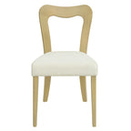 Front view of a contemporary dining chair in light ash with a beige upholstered seat, ideal for modern dining spaces.