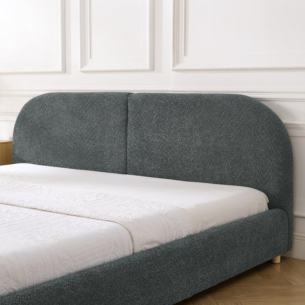 King Size Upholstered Bed Frame with Curved Headboard.