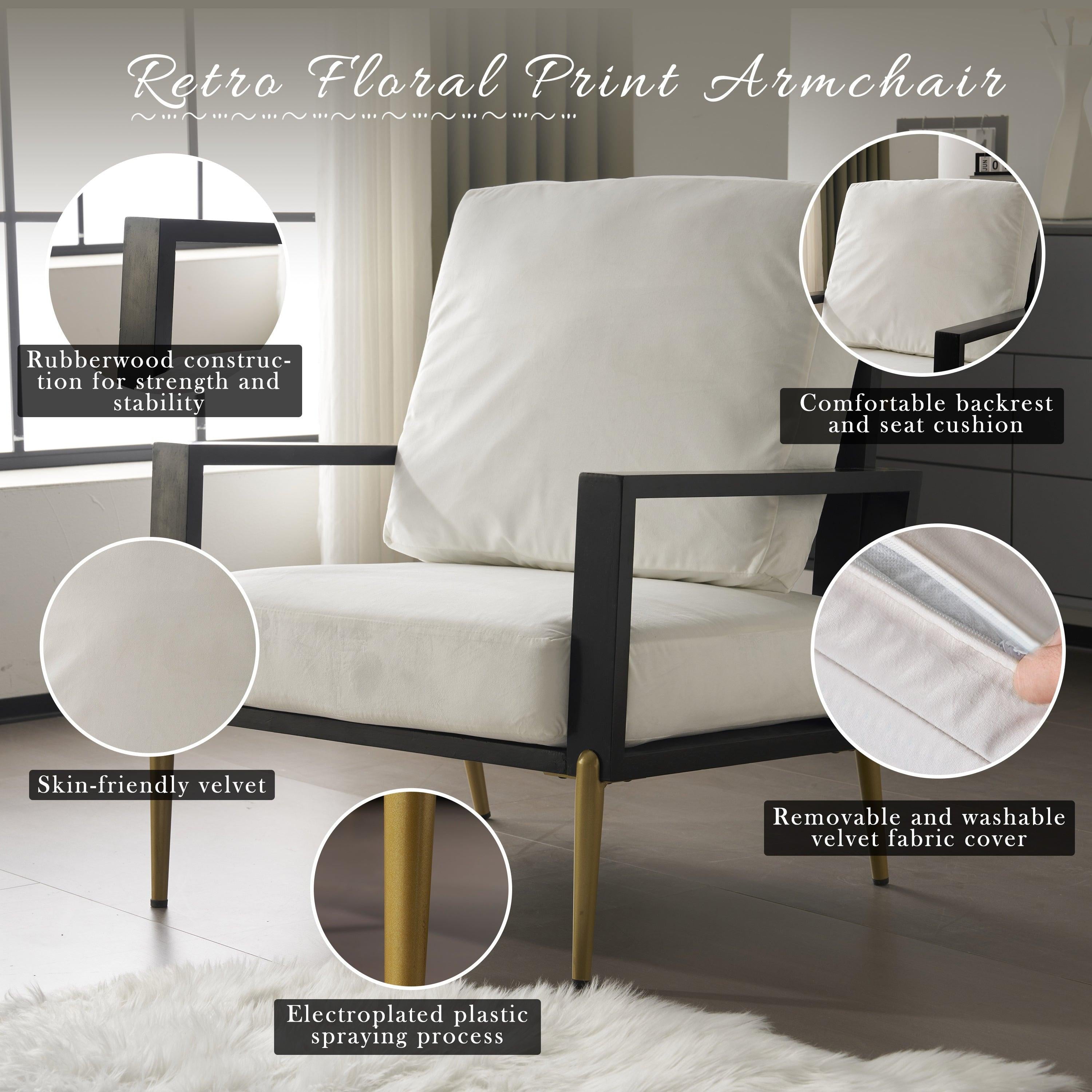 Mid-Century Modern Armchair - White Velvet and Gold Legs.