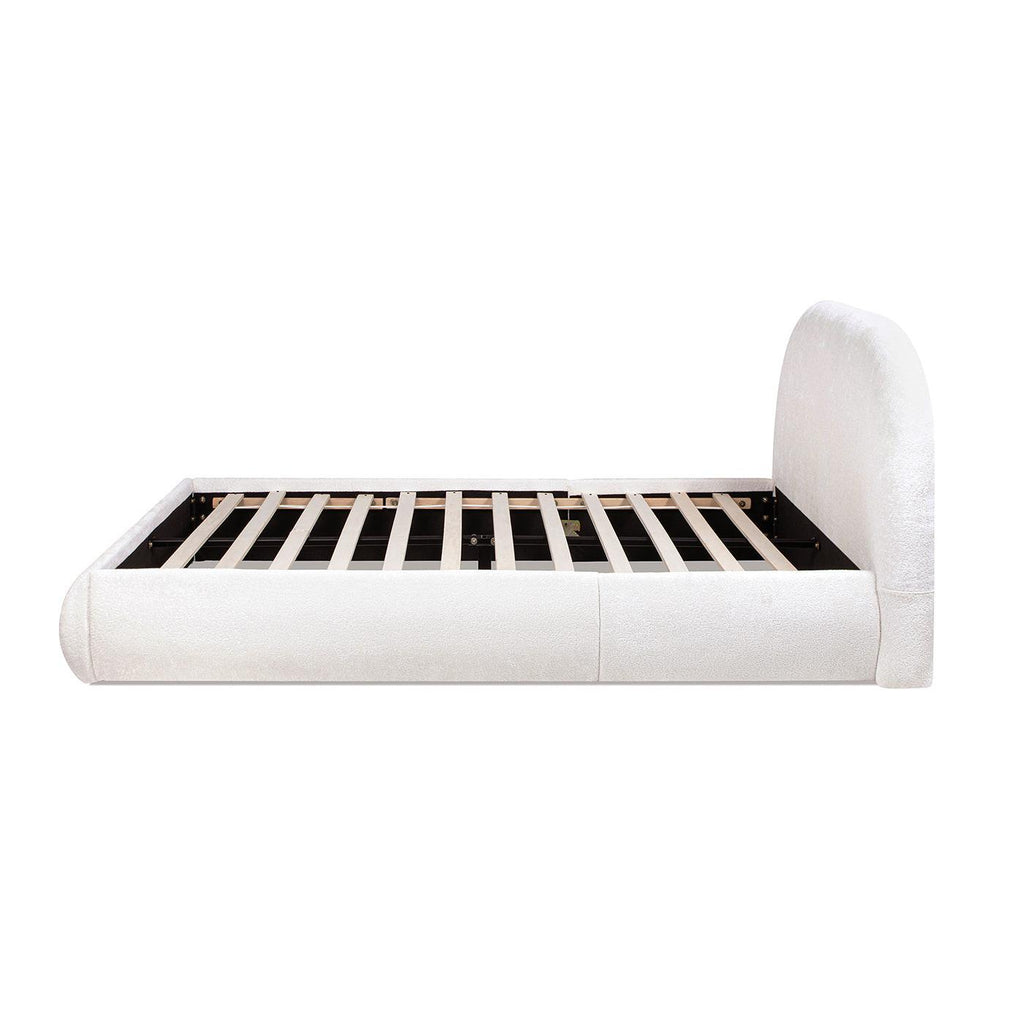 Archie Puffy Upholstered Platform Bed, Queen, Almond White.