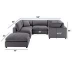 Cassandra Modular 6-Piece Sectional in Charcoal Grey with Solid Wood Legs.