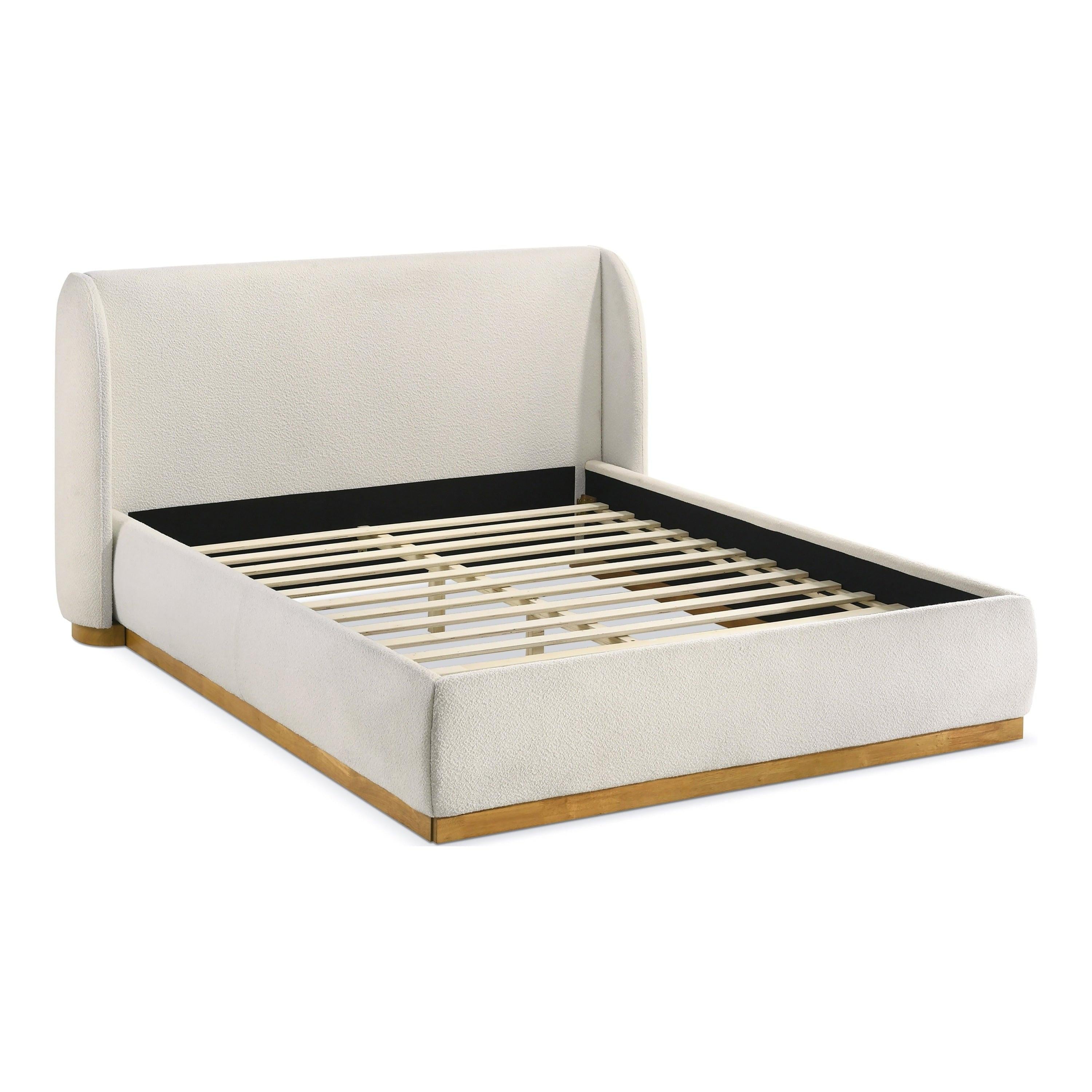 Queen Size Boucle Upholstered Bed with Wingback Headboard.