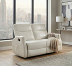 Contemporary Beige Faux Leather Double Reclining Loveseat