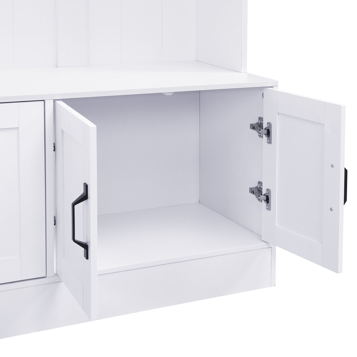 U-Can 79'' Tall Modern Hall Tree with Shoe Storage, 4-in-1 Entryway Bench with 6 Cabinets, 4 Coat Hooks & Adjustable Shelf for Hallway, living room, White