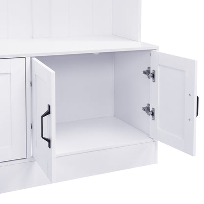 U-Can 79'' Tall Modern Hall Tree with Shoe Storage, 4-in-1 Entryway Bench with 6 Cabinets, 4 Coat Hooks & Adjustable Shelf for Hallway, living room, White