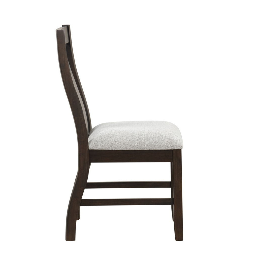 Side profile of Espresso Finish Dining Chair showcasing ergonomic slat back and padded upholstered seat.
