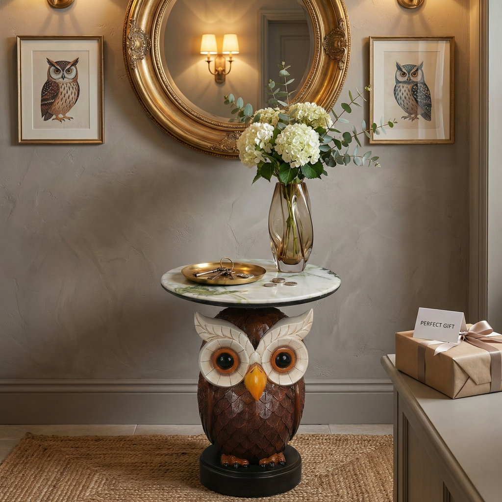 Owl Accent Table - Art Deco Animal Statue for Livingroom.