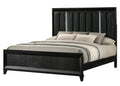 King Size Upholstered Panel Bed with LED Headboard in Black Wood