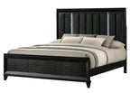 King Size Upholstered Panel Bed with LED Headboard in Black Wood