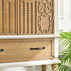 Arched Flower Carved Door Cabinet - Elegant Wooden Sideboard.