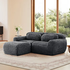 Modular plush L-shaped sectional sofa in dark grey with ergonomic chaise, soft texture and anti-slip base for comfort and stability.