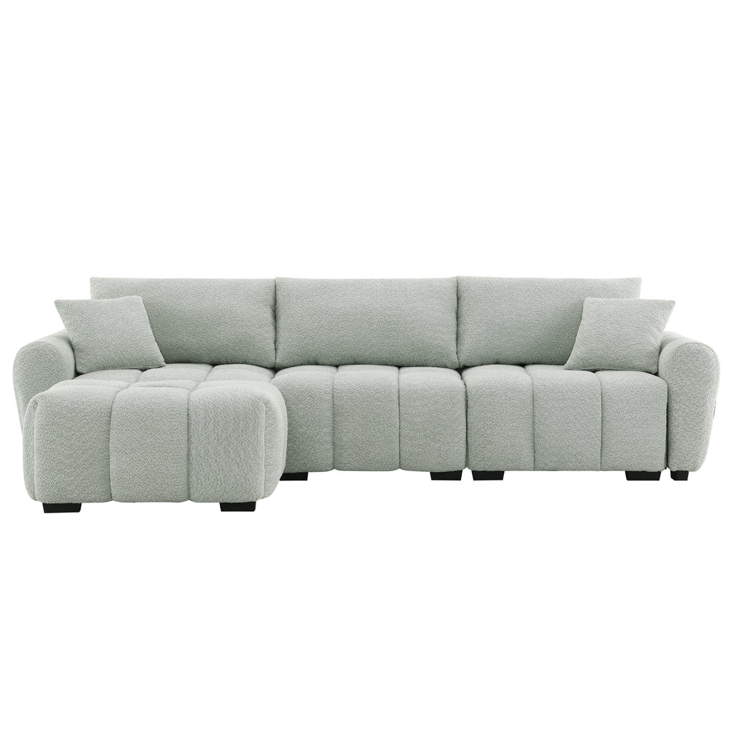 Modular sectional sofa with ottoman in left-facing configuration, ideal for modern living spaces with flexible seating.