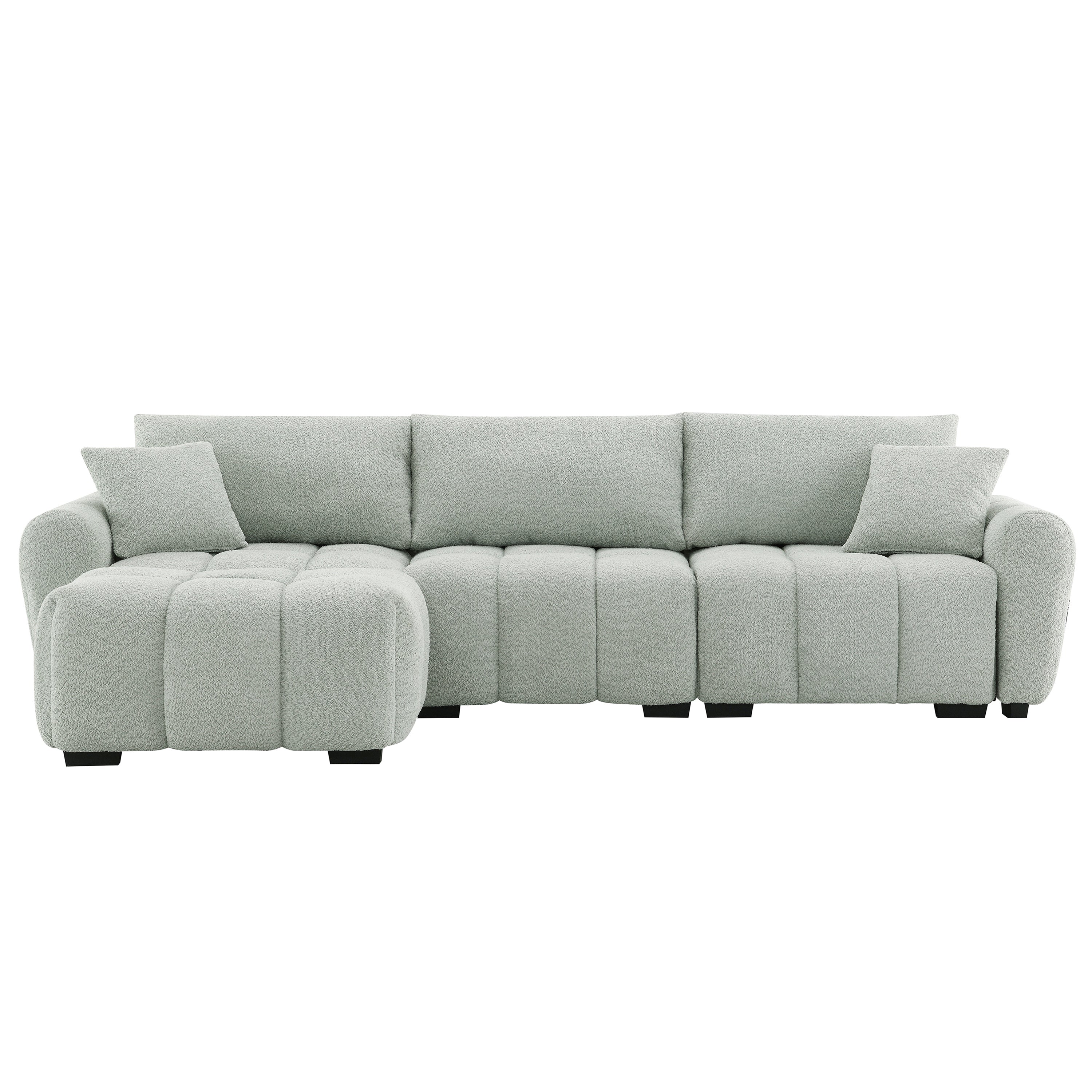 Modular sectional sofa with ottoman in left-facing configuration, ideal for modern living spaces with flexible seating.