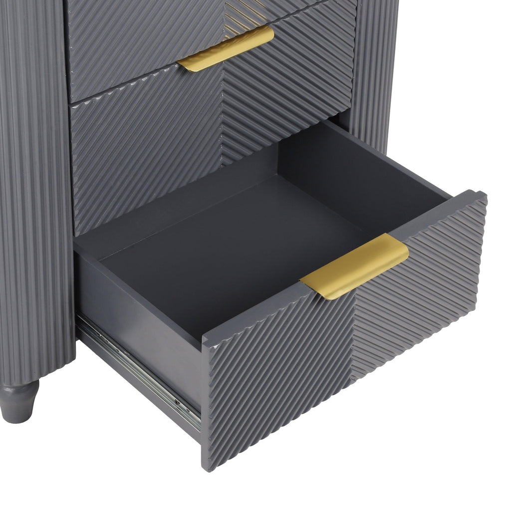 Mid-Century Nightstand with 3 Drawers in Dark Gray.