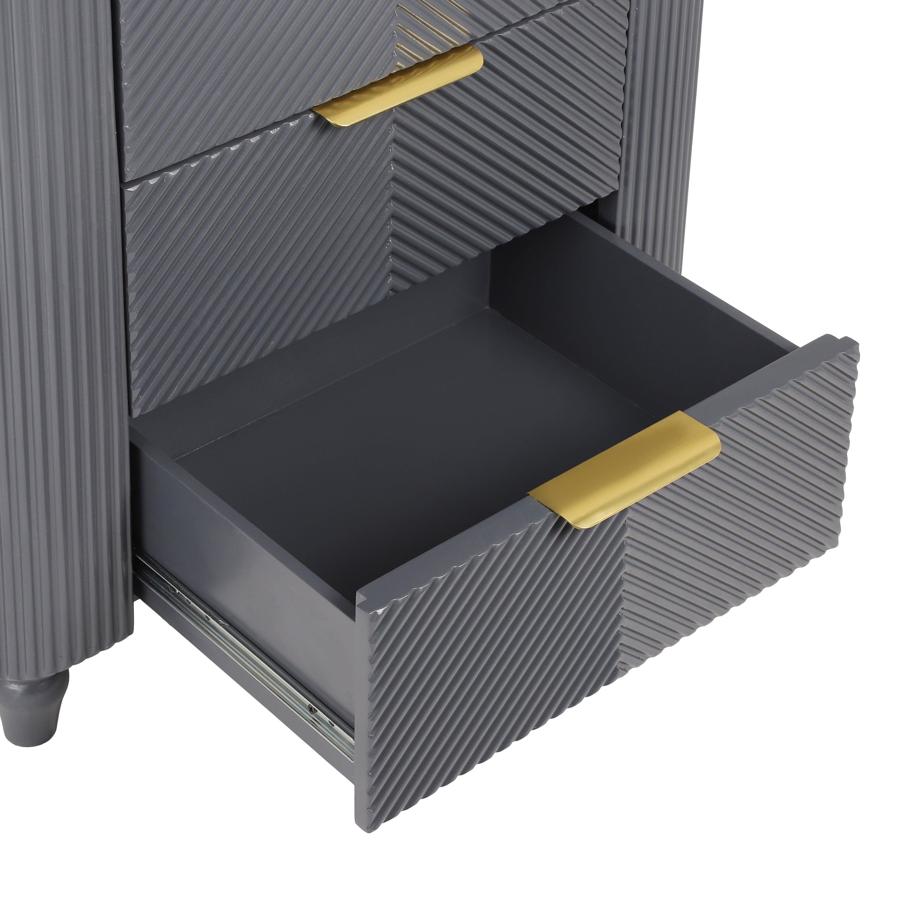 Mid-Century Nightstand with 3 Drawers in Dark Gray.