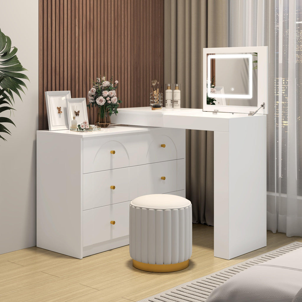 Vanity Desk with Mirror and Lights - Flip-Top Makeup Table.