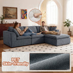 Modern L-Shaped Sectional Sofa with Reversible Chaise shown with couple lounging, highlighting PET skin-friendly chenille fabric and plush comfort.