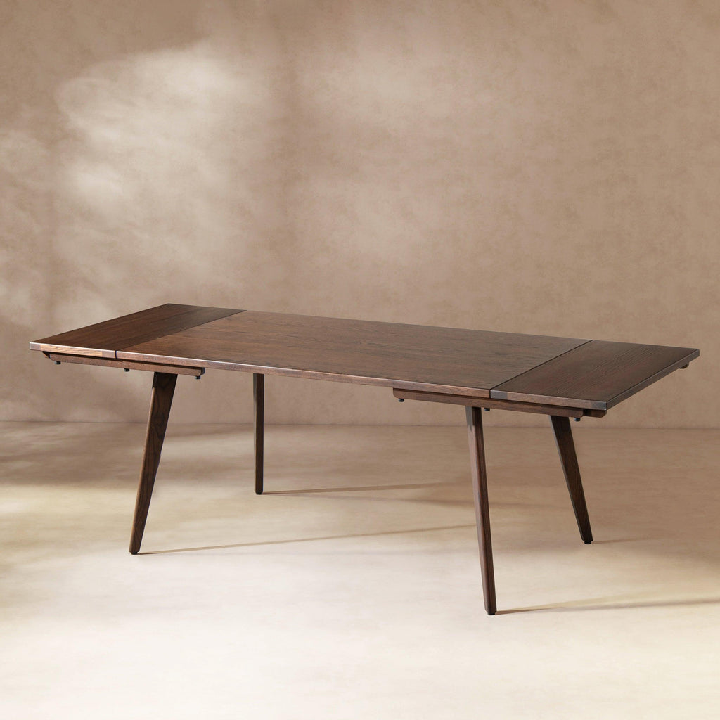 Capri 59-90.5' Solid Oak Wood 6-8 Seat Extendable Leaf Dining Table, Dark Brown Red Oak.