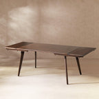 Capri 59-90.5' Solid Oak Wood 6-8 Seat Extendable Leaf Dining Table, Dark Brown Red Oak.