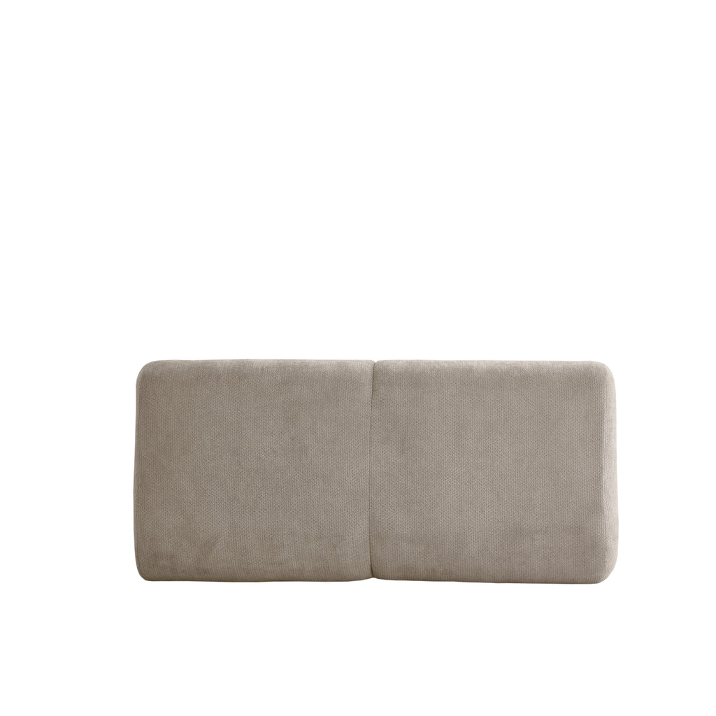 Back view of compact beige memory foam 2-seater sofa with smooth chenille fabric, designed for easy placement and transport.