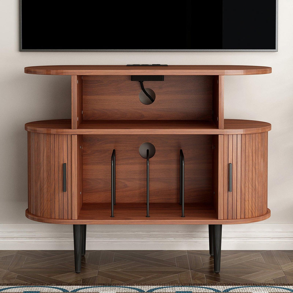 Mid Century Modern Record Player Stand with Charging Station.