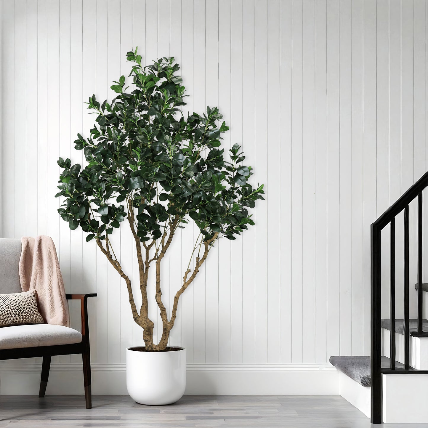 7.2FT Tall Artificial Silk Tree Large Faux Greenery Plant with Lifelike Leaves for Indoor Outdoor Home Office Decoration Potted Fake Plant, 1pc/set