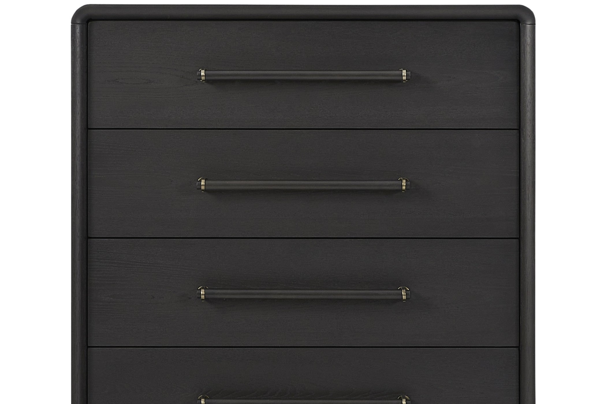 Close-up of Small Peppercorn Chest showing solid wood drawer fronts and metal handles, highlighting its durable MDF and elm veneer build.