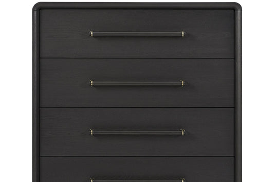 Close-up of Small Peppercorn Chest showing solid wood drawer fronts and metal handles, highlighting its durable MDF and elm veneer build.