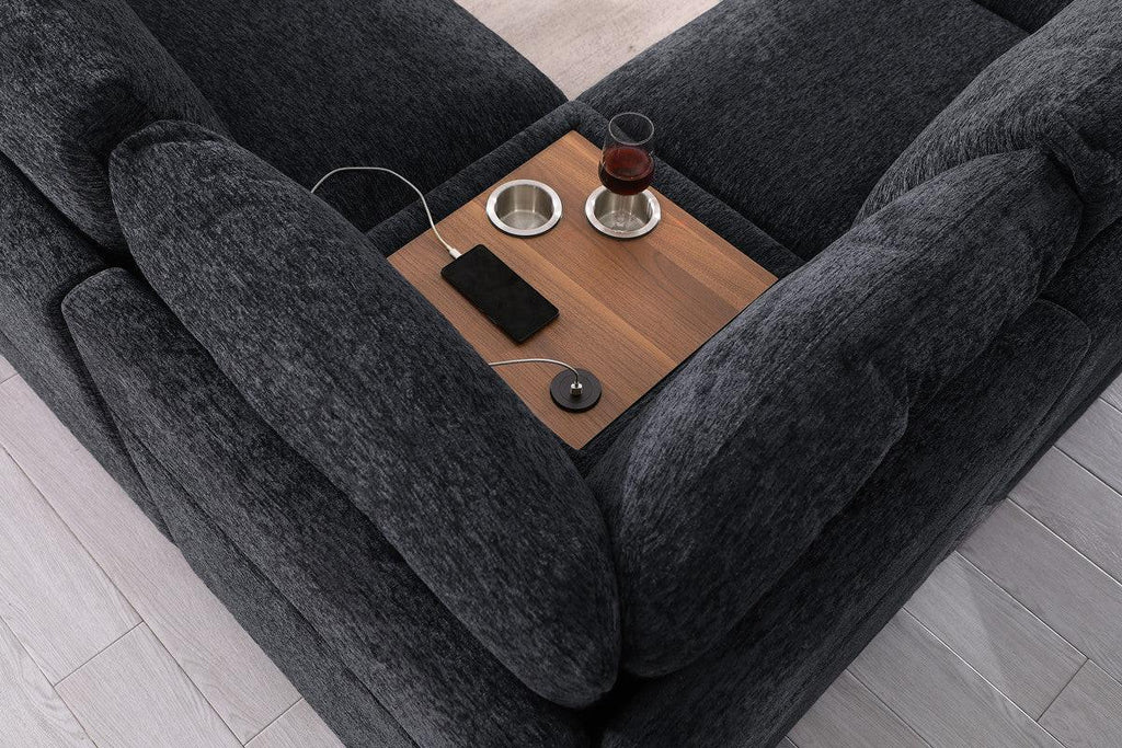 Chiara Dark Gray Sectional Sofa with Charging Ports.