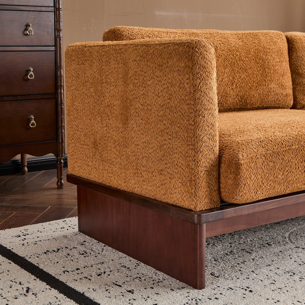 Modern 3 Seater Boucle Sofa with Solid Wood Base.