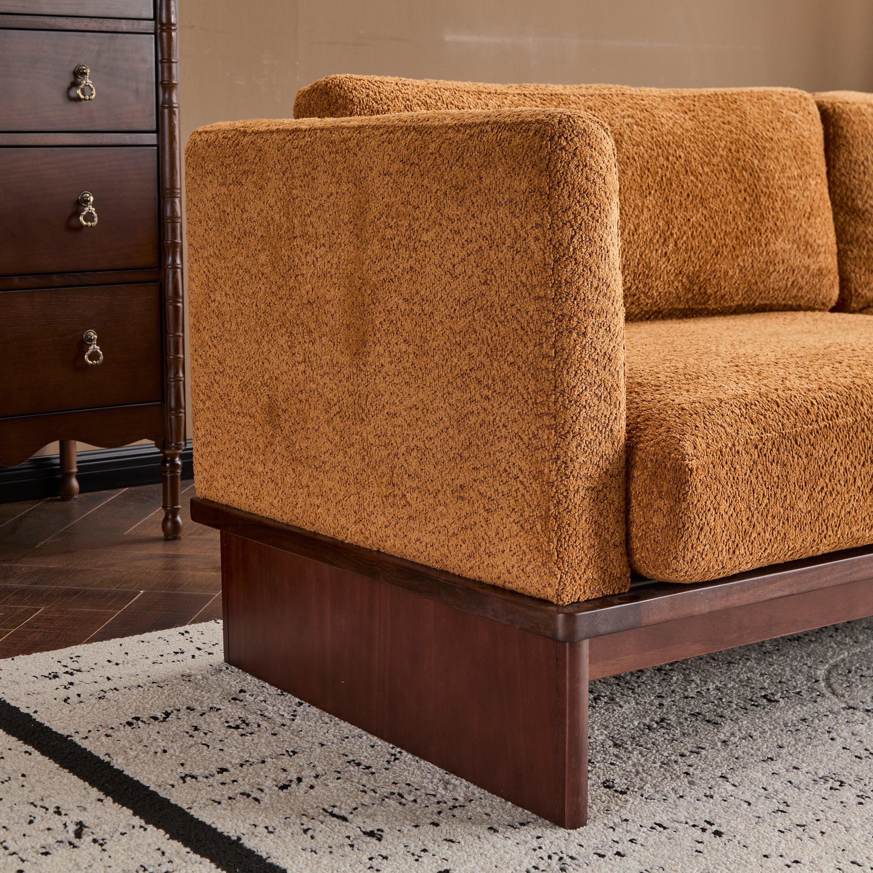 Modern 3 Seater Boucle Sofa with Solid Wood Base.