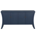 Refined Industrial 4-Door Credenza with Wooden Arc Legs & Bronze Clasps – Advanced Storage Design, Navy Blue