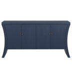 Refined Industrial 4-Door Credenza with Wooden Arc Legs & Bronze Clasps – Advanced Storage Design, Navy Blue