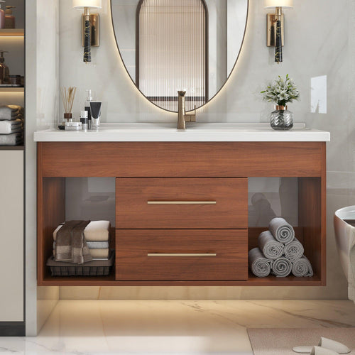 35.4' Mid-Century Modern Bathroom Vanity with Sink.