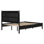 Solid Wood Queen Bed - Heavy Duty, Support 500 lbs - Black Headboard.