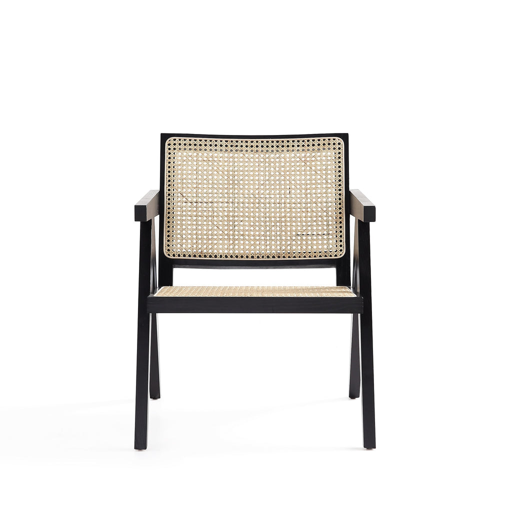 Hamlet Cane Back Wood Accent Armchair in Black and Natural