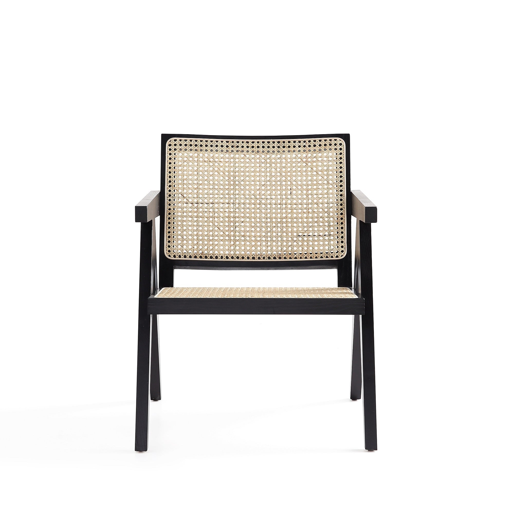 Hamlet Cane Back Wood Accent Armchair in Black and Natural
