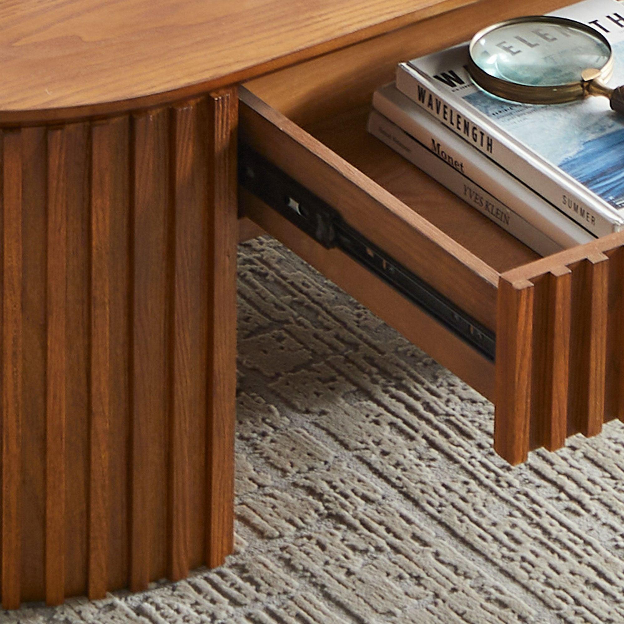 Oval Wood Coffee Table with Drawer for Living Room.